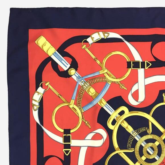 Hermes Eperon d'Or Navy and Red Carre 90 100% Silk Scarf - Picture 2 of 12